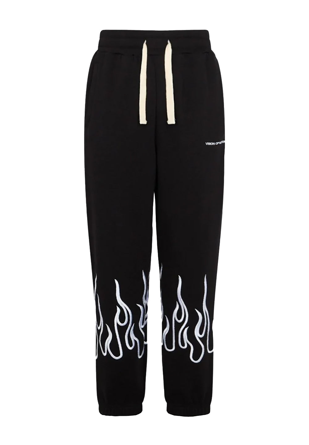 Pants with White Embroidered Flames