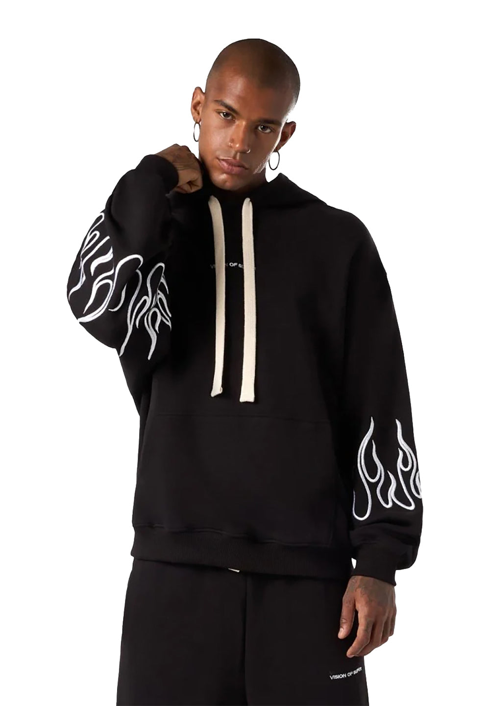 Hoodie With Embroidered Flames