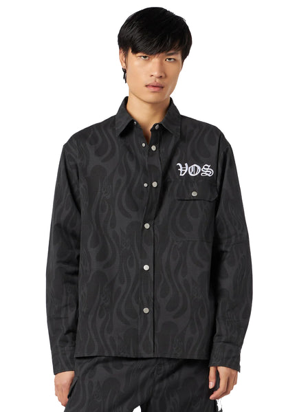Shirt Jacket with All Over Flames