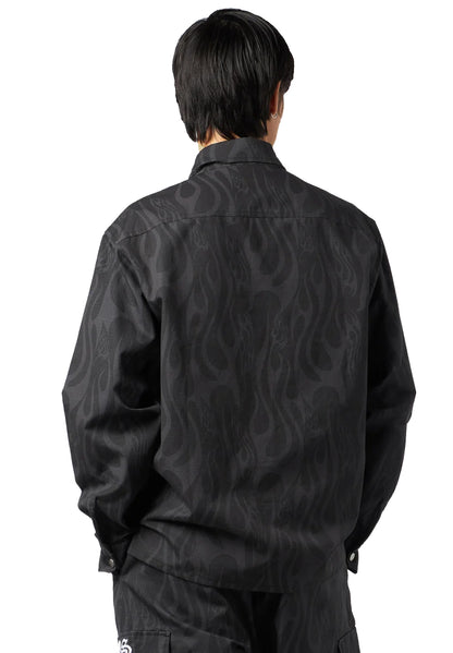 Shirt Jacket with All Over Flames
