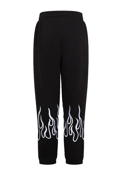 Pants with White Embroidered Flames