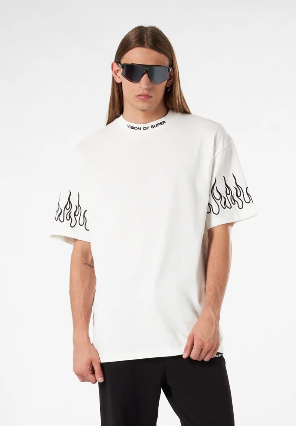 T-Shirt With Embroidered Flames