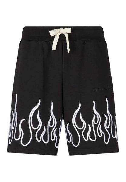 Shorts with White Embroidered Flames