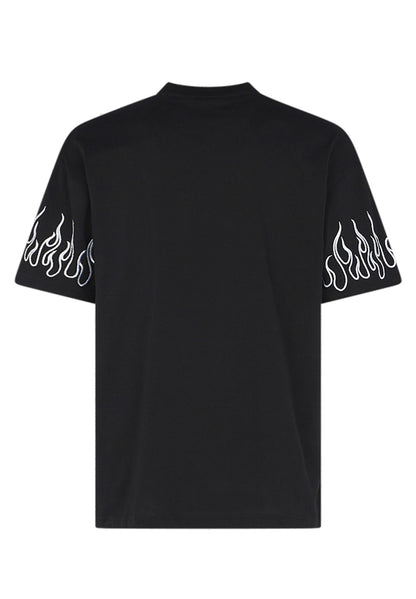 T-shirt with White Embroidered Flames