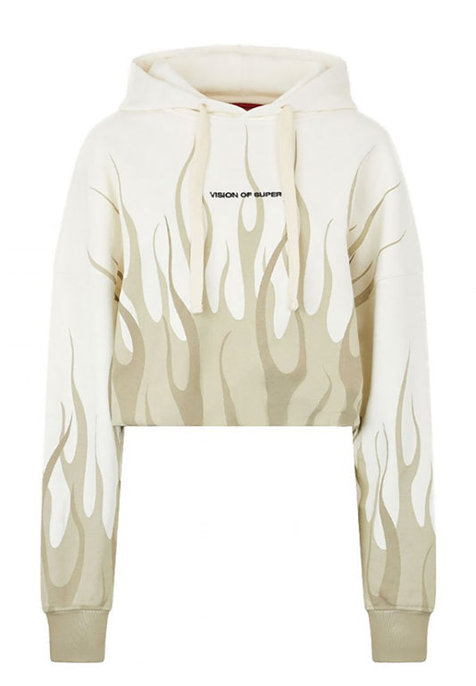 Crop Hoodie with Double Sand Flames